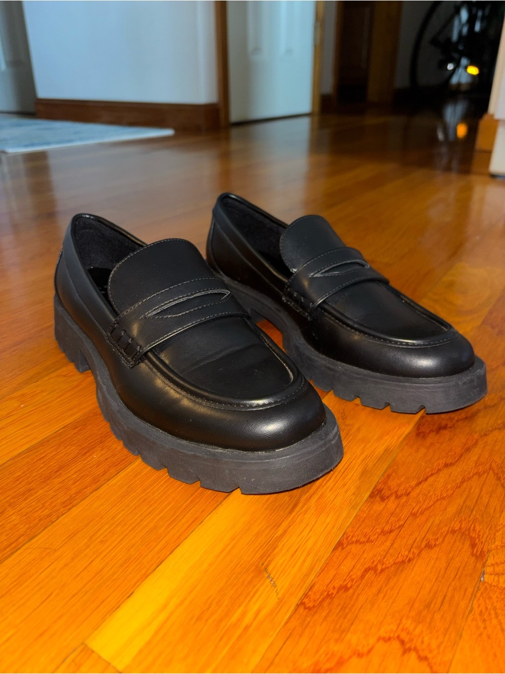 a new day Black Chunky Lug Penny Loafers